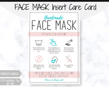 Load image into Gallery viewer, Face Mask LABEL CARE CARD, How to Handle Order Card, Face Mask Printable Instructions, Business Labels, Face Mask Seller, Package Label Tag | Pink & Aqua
