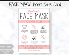 Load image into Gallery viewer, Face Mask LABEL CARE CARD, How to Handle Order Card, Face Mask Printable Instructions, Business Labels, Face Mask Seller, Package Label Tag | Pink
