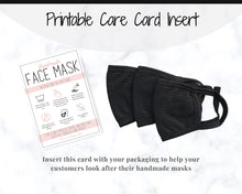 Load image into Gallery viewer, Face Mask LABEL CARE CARD, How to Handle Order Card, Face Mask Printable Instructions, Business Labels, Face Mask Seller, Package Label Tag | Rose Pink