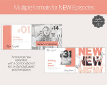 Load image into Gallery viewer, Facebook Post Templates. 30 PODCAST Social Media Posts. Editable Canva Template. Marketing Graphics Podcasters Podcasting Face book, Planner | Pink