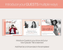 Load image into Gallery viewer, Facebook Post Templates. 30 PODCAST Social Media Posts. Editable Canva Template. Marketing Graphics Podcasters Podcasting Face book, Planner | Pink