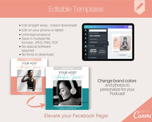 Load image into Gallery viewer, Facebook Post Templates. 30 PODCAST Social Media Posts. Editable Canva Template. Marketing Graphics Podcasters Podcasting Face book, Planner | Pink