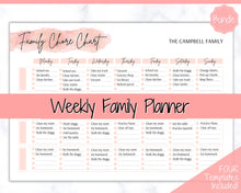 Load image into Gallery viewer, Family Chore Chart, Editable Family Planner Printable, Weekly Family Schedule, Family Calendar, Command Center, Weekly Household, Kids Adult - Pink