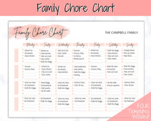 Load image into Gallery viewer, Family Chore Chart, Editable Family Planner Printable, Weekly Family Schedule, Family Calendar, Command Center, Weekly Household, Kids Adult - Pink