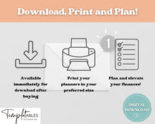 Load image into Gallery viewer, Finance Planner BUNDLE! Budget Planner Templates, Financial Savings Tracker Printable Binder, Monthly Debt, Bill, Spending, Expenses Tracker | RETRO 70s theme