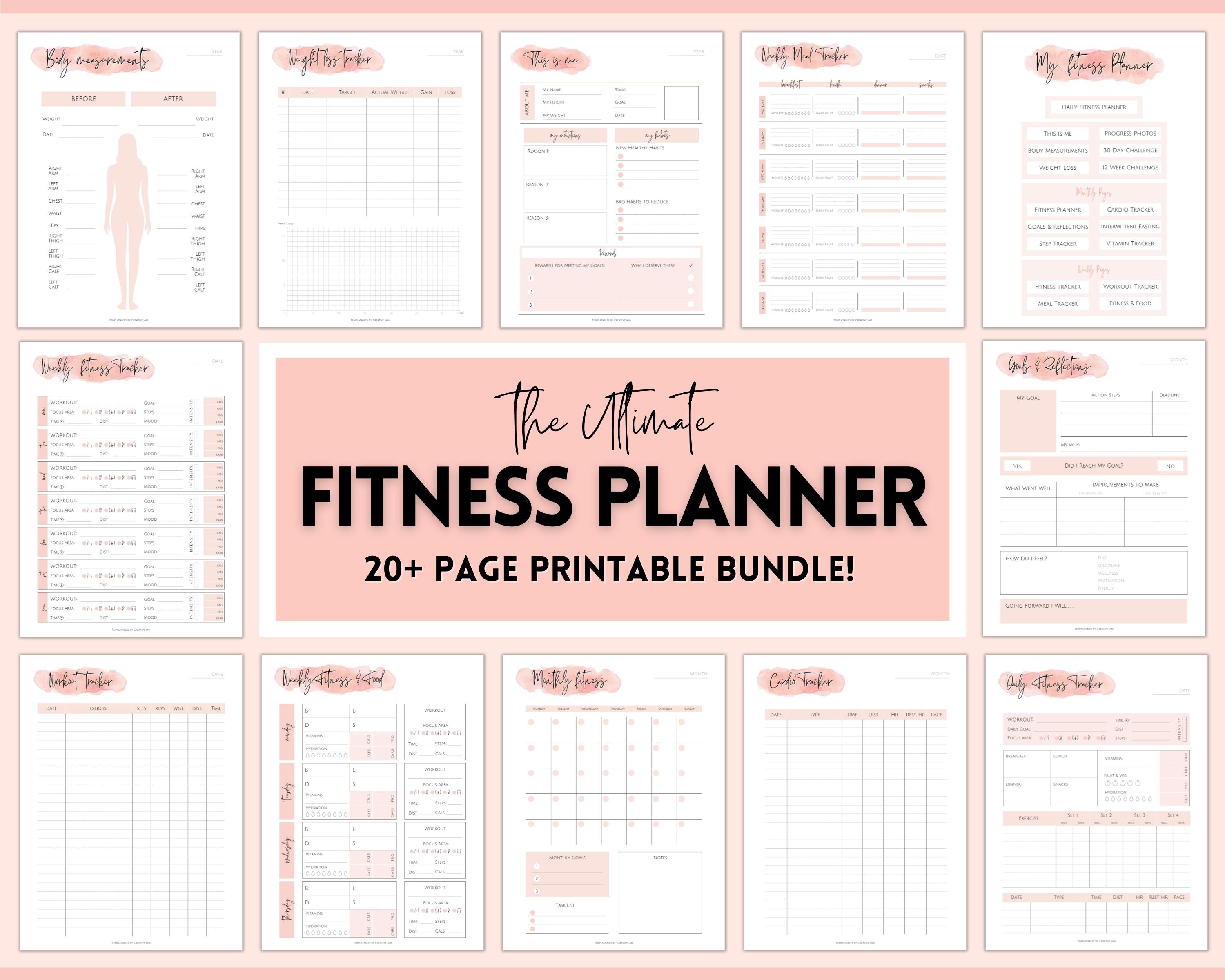 Fitness Planner, Weight Tracker, Workout - Pink Watercolor