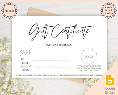 Gift Certificate Template. Editable Gift Voucher, Gift Card template, DIY Shop Voucher Template. DIY Coupons Last minute Gift. Google Slides | Style 18