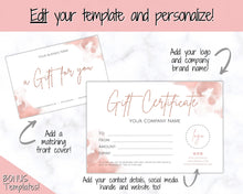 Load image into Gallery viewer, Gift Certificate Template. Editable ROSE GOLD Gift Voucher, Add Logo to Gift Card! DIY Shop Voucher Template. Last minute Coupons, Canva | Style 21