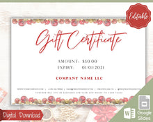 Load image into Gallery viewer, Gift Voucher, CHRISTMAS Gift Certificate Template. Editable Gift Card template, DIY Shop Voucher Coupons. Last minute Gift. Google Slides | Christmas Style 2