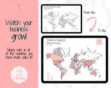 Load image into Gallery viewer, Global Sales Map, EDITABLE World Etsy Sales Map, Small Business European Sales Map, Procreate, Postcode, Color In, Printable Order Tracker