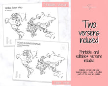 Load image into Gallery viewer, Global Sales Map, EDITABLE World Etsy Sales Map, Small Business European Sales Map, Procreate, Postcode, Color In, Printable Order Tracker