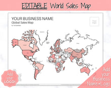 Load image into Gallery viewer, Global Sales Map, EDITABLE World Etsy Sales Map, Small Business European Sales Map, Procreate, Postcode, Color In, Printable Order Tracker