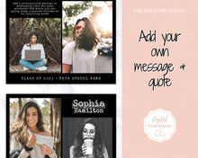 Load image into Gallery viewer, Graduation Announcement Card Template, Senior & High School Grad Announcement, Class of 2021 Invitation, Yearbook, Photo Card Tribute, Canva | Style 2