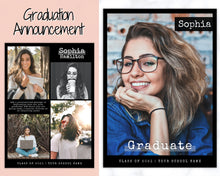 Load image into Gallery viewer, Graduation Announcement Card Template, Senior & High School Grad Announcement, Class of 2021 Invitation, Yearbook, Photo Card Tribute, Canva | Style 2