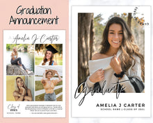 Load image into Gallery viewer, Graduation Announcement Card Template, Senior & High School Grad Announcement, Class of 2021 Invitation, Yearbook, Photo Card Tribute, Canva | Style 5