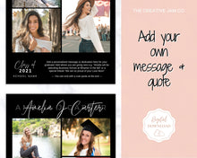 Load image into Gallery viewer, Graduation Announcement Card Template, Senior & High School Grad Announcement, Class of 2021 Invitation, Yearbook, Photo Card Tribute, Canva | Style 6