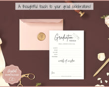 Load image into Gallery viewer, Graduation Party Card, EDITABLE Advice & Wishes, Advice Poster Template, Graduate Words of Wisdom, College, High School Grad, Class of 2022, SHEET