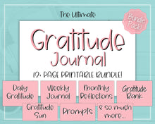 Load image into Gallery viewer, Gratitude Journal Printable BUNDLE! Mindfulness Log, Gratitude Template, Self Care Planner, Daily Journal for Women, Gratitude Jar, Wellness | Colorful Sky