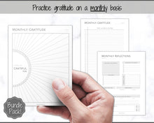 Load image into Gallery viewer, Gratitude Journal Printable BUNDLE! Mindfulness Log, Gratitude Template, Self Care Planner, Daily Journal for Women, Gratitude Jar, Wellness | Monochrome