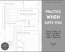 Load image into Gallery viewer, Gratitude Journal Printable BUNDLE! Mindfulness Log, Gratitude Template, Self Care Planner, Daily Journal for Women, Gratitude Jar, Wellness | Monochrome