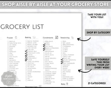 Load image into Gallery viewer, Grocery List, Master Grocery List Printable, Weekly Shopping List, Meal Planner Checklist, Grocery PDF, Kitchen Organization Template | Mono