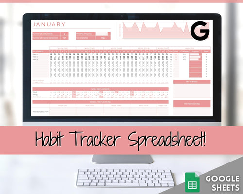 Habit Tracker Spreadsheet, Goal Planner, 2022 Goals Tracker, Mood, Habit Planner, Daily Weekly Monthly, Google Sheets, Goal Setting Template