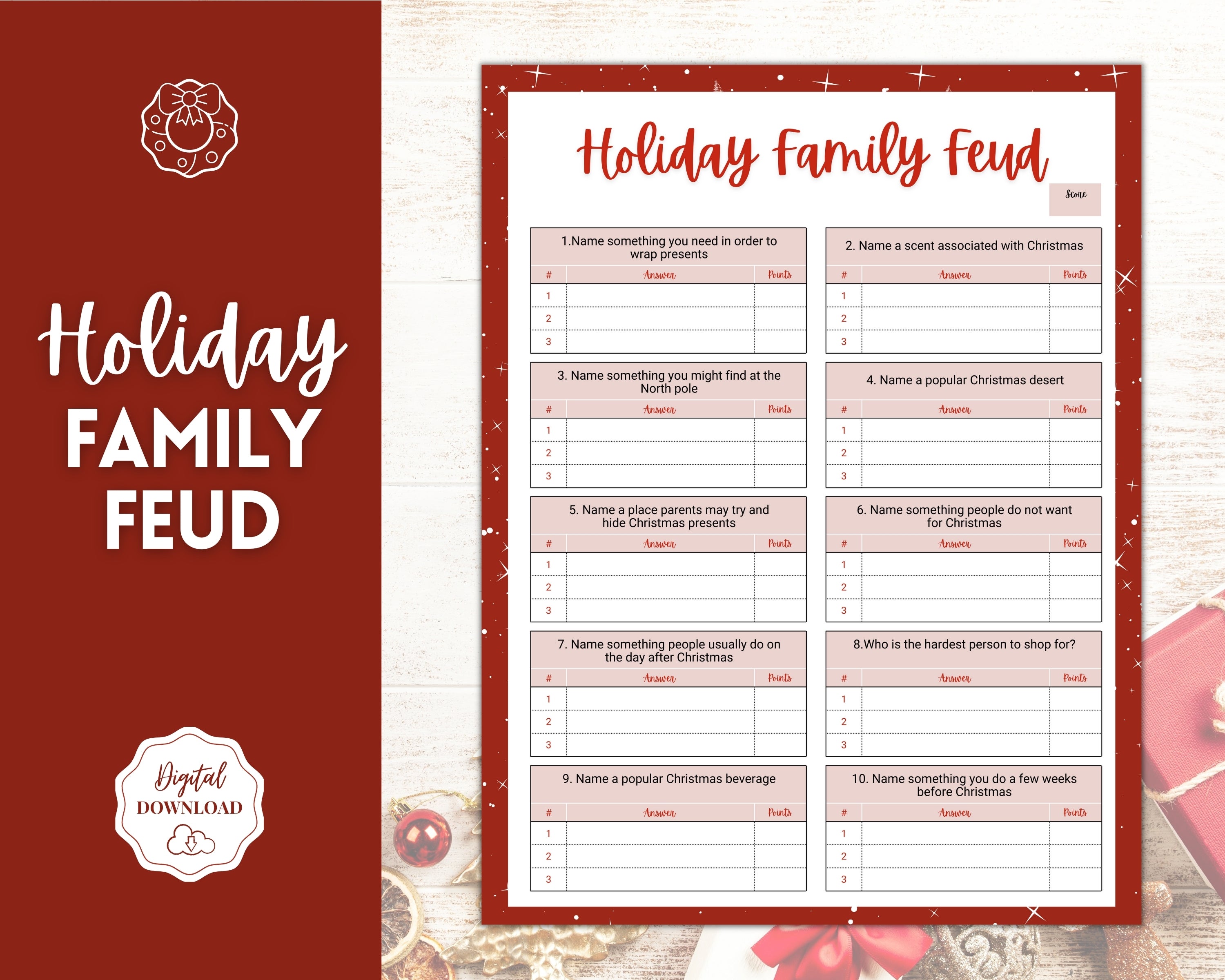 holiday family feud game | christmas family trivia quiz game printable