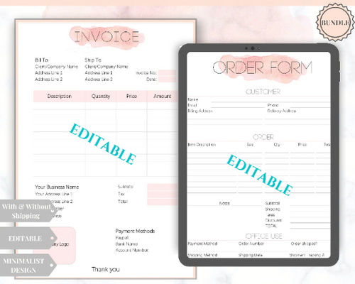 INVOICE Template & ORDER FORM Editable. Custom Receipt Printable. Sales Order Invoice. Ordering Form Tracker Receipt Invoice. Business form | Bundle 2