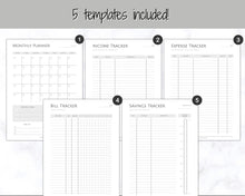 Load image into Gallery viewer, Income and Expenses Tracker BUNDLE with Savings & Bill Tracker, Budget Planner Printable Templates, Bills, Spending, Personal Finance Planner Binder | Mono