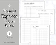 Load image into Gallery viewer, Income and Expenses Tracker BUNDLE with Savings & Bill Tracker, Budget Planner Printable Templates, Bills, Spending, Personal Finance Planner Binder | Mono