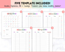 Load image into Gallery viewer, Income and Expenses Tracker BUNDLE with Savings & Bill Tracker, Budget Planner Printable Templates, Bills, Spending, Personal Finance Planner Binder | Pastel Rainbow