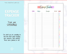Load image into Gallery viewer, Income and Expenses Tracker BUNDLE with Savings & Bill Tracker, Budget Planner Printable Templates, Bills, Spending, Personal Finance Planner Binder | Pastel Rainbow