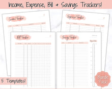 Load image into Gallery viewer, Income and Expenses Tracker BUNDLE with Savings & Bill Tracker, Budget Planner Printable Templates, Bills, Spending, Personal Finance Planner Binder | Pink Watercolor