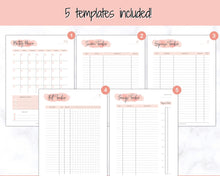 Load image into Gallery viewer, Income and Expenses Tracker BUNDLE with Savings & Bill Tracker, Budget Planner Printable Templates, Bills, Spending, Personal Finance Planner Binder | Pink Watercolor
