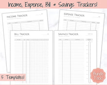 Load image into Gallery viewer, Income and Expenses Tracker BUNDLE with Savings & Bill Tracker, Budget Planner Printable Templates, Bills, Spending, Personal Finance Planner Binder