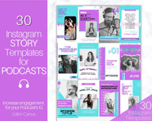 Load image into Gallery viewer, Instagram Story Templates. 30 Podcast Instagram Stories, Canva Template Pack. Podcast Template, Podcasters Podcasting, Social Media Post | Purple
