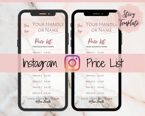 Instagram Template PRICE LIST Instagram Story! Price List Template for your feed, IG Stories, Highlights. Instagram Marketing, Social Media | Pink & Grey Marble