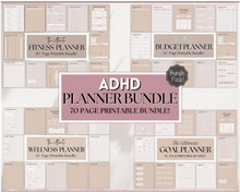 Load image into Gallery viewer, Ultimate ADHD Planner Bundle | Printable ADHD Neurodivergent Daily Life Planner, Fitness, Goal, Finances & Budget, Self Care Planner | Pastel Rainbow