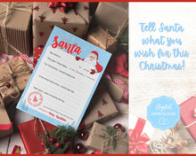 Load image into Gallery viewer, Letter to Santa Claus, BLUE Kids Christmas Wish List Printable, Father Christmas Letter, Dear Santa Letter, Holidays, North Pole Mail, Nice List