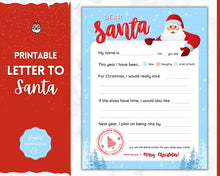 Load image into Gallery viewer, Letter to Santa Claus, BLUE Kids Christmas Wish List Printable, Father Christmas Letter, Dear Santa Letter, Holidays, North Pole Mail, Nice List
