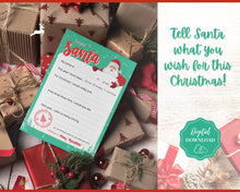 Load image into Gallery viewer, Letter to Santa Claus, GREEN Kids Christmas Wish List Printable, Father Christmas Letter, Dear Santa Letter, Holidays, North Pole Mail, Nice List