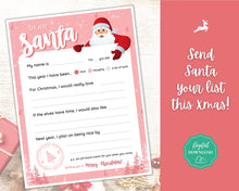 Load image into Gallery viewer, Letter to Santa Claus, PINK Kids Christmas Wish List Printable, Father Christmas Letter, Dear Santa Letter, Holidays, North Pole Mail, Nice List