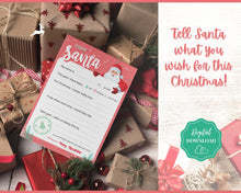Load image into Gallery viewer, Letter to Santa Claus, PINK Kids Christmas Wish List Printable, Father Christmas Letter, Dear Santa Letter, Holidays, North Pole Mail, Nice List