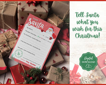 Load image into Gallery viewer, Letter to Santa Claus, RED Kids Christmas Wish List Printable, Father Christmas Letter, Dear Santa Letter, Holidays, North Pole Mail, Nice List