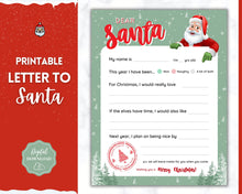 Load image into Gallery viewer, Letter to Santa Claus, SAGE Kids Christmas Wish List Printable, Father Christmas Letter, Dear Santa Letter, Holidays, North Pole Mail, Nice List
