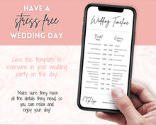 Load image into Gallery viewer, MOBILE Wedding Day Timeline Template, EDITABLE order of events, Wedding Timeline, Wedding Schedule, Wedding Day Timeline, wedding itinerary program | Mono Brit