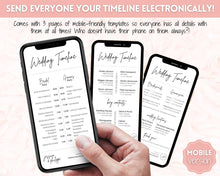 Load image into Gallery viewer, MOBILE Wedding Day Timeline Template, EDITABLE order of events, Wedding Timeline, Wedding Schedule, Wedding Day Timeline, wedding itinerary program | Mono Brit