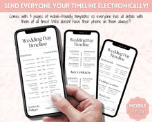 Load image into Gallery viewer, MOBILE Wedding Day Timeline Template, EDITABLE order of events, Wedding Timeline, Wedding Schedule, Wedding Day Timeline, wedding itinerary program | Mono Lux