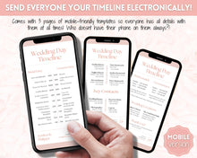 Load image into Gallery viewer, MOBILE Wedding Day Timeline Template, EDITABLE order of events, Wedding Timeline, Wedding Schedule, Wedding Day Timeline, wedding itinerary program | Pink Lux