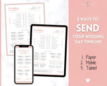 Load image into Gallery viewer, MOBILE Wedding Day Timeline Template, EDITABLE order of events, Wedding Timeline, Wedding Schedule, Wedding Day Timeline, wedding itinerary program | Pink Lux